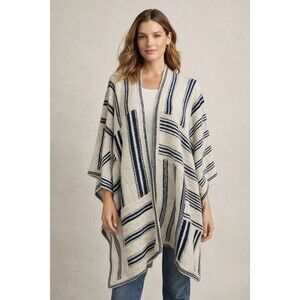 Polo Ralph Lauren Linen Wrap Poncho Indigo Patchwork Cardigan Sweater Jacket M/L